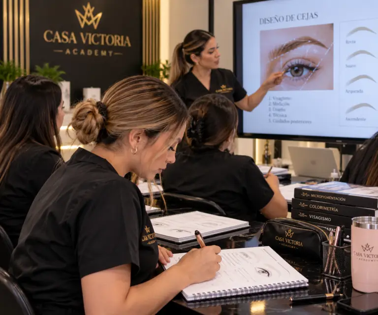 Clase de diseño de cejas en academia