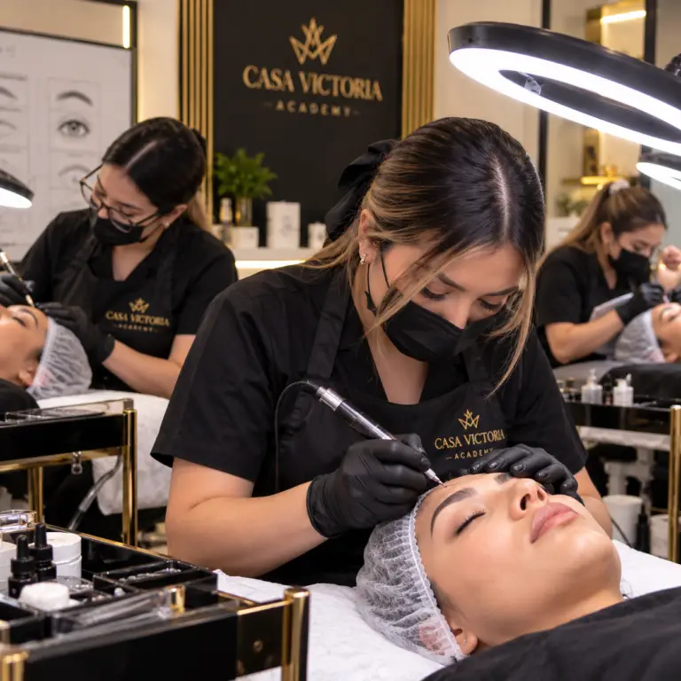 Práctica de microblading en academia